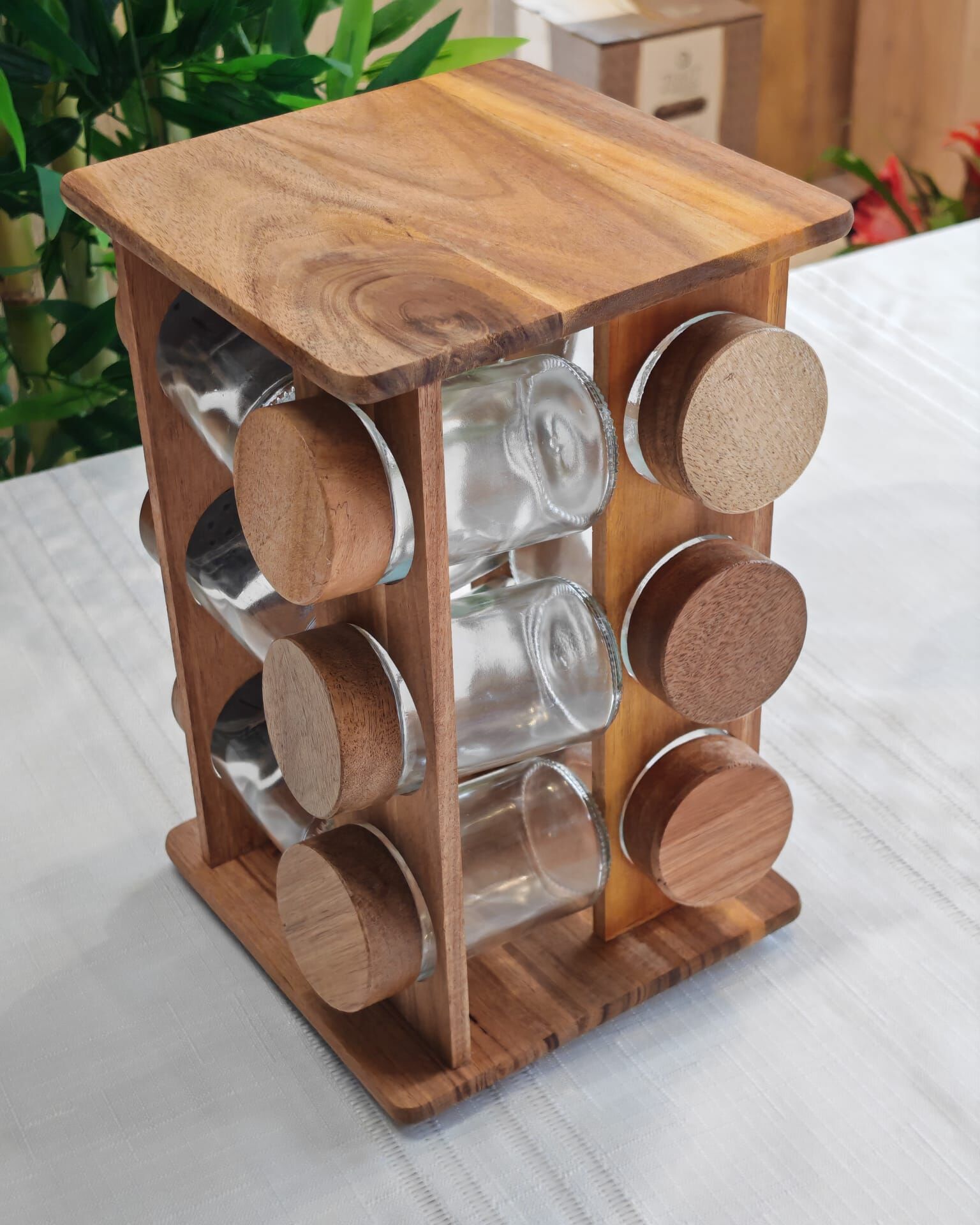 12Lİ BAMBU STANDLI CAM BAHARATLIK