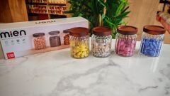 AKASYA KAPAKLI ÇİZGİLİ CAM KAVANOZ SETİ