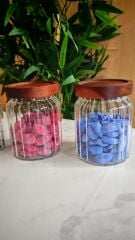 AKASYA KAPAKLI ÇİZGİLİ CAM KAVANOZ SETİ