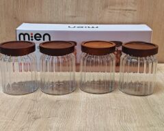 AKASYA KAPAKLI ÇİZGİLİ CAM KAVANOZ SETİ