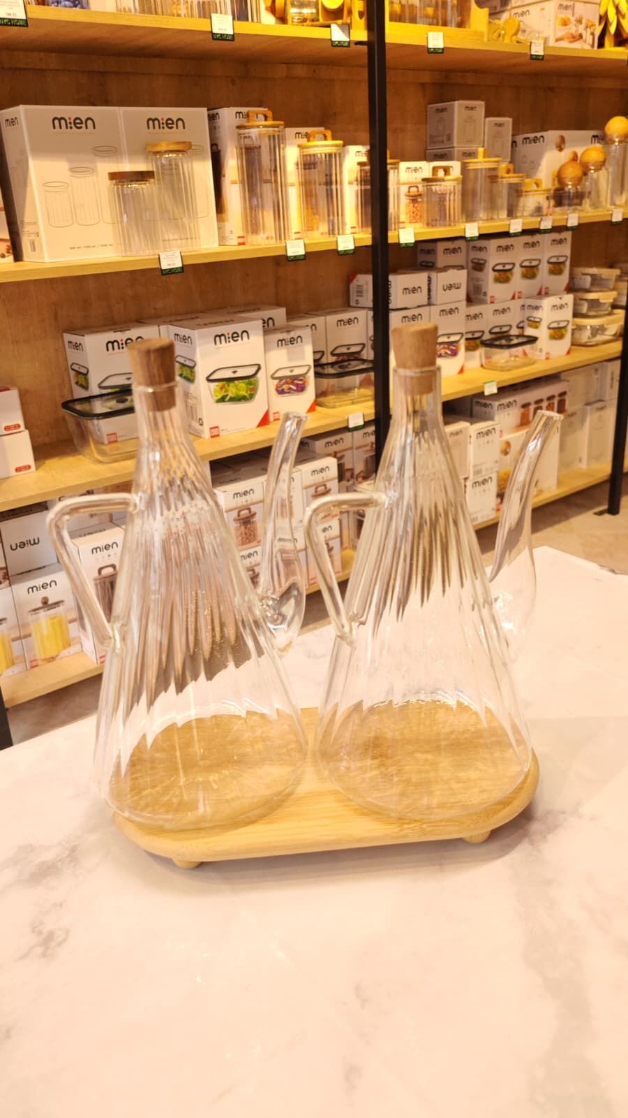 2 Lİ İBRİK YAĞDANLIK VE TOP AYAK BAMBU SUNUMLUK